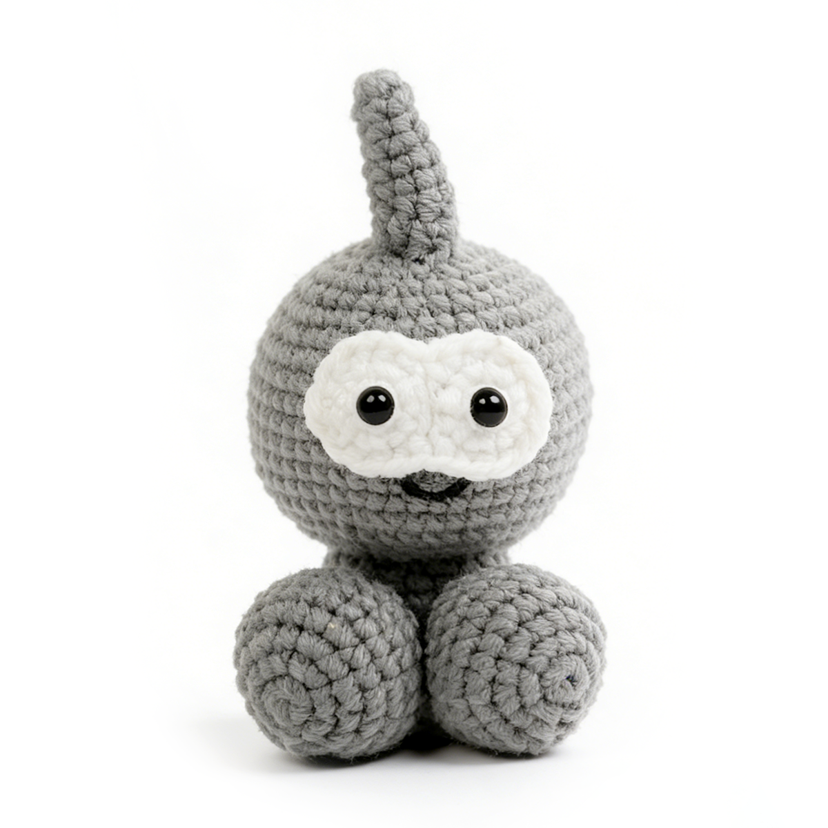 Cute Knitted Gray Alien with Antenna - Quirky Goggle Eye Amigurumi Doll