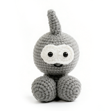 Cute Knitted Gray Alien with Antenna - Quirky Goggle Eye Amigurumi Doll