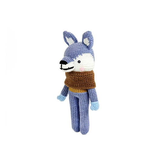Handmade Crochet Wolf Plush - Cute Amigurumi Woodland Nursery Decor