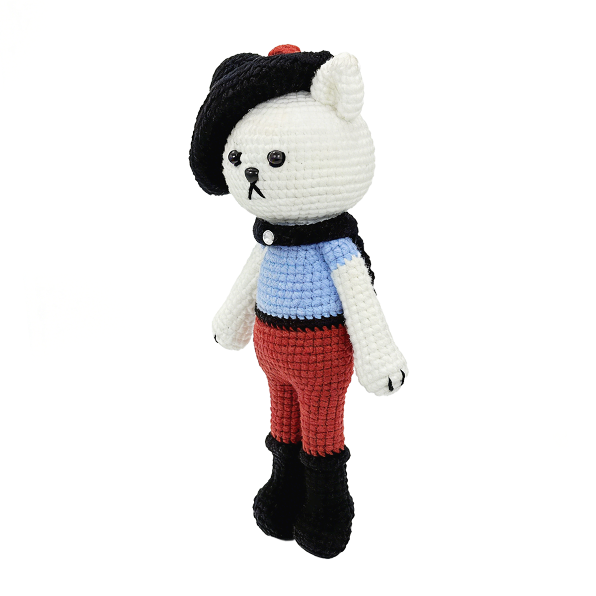 Grumpy French Bear Crochet Plush - Quirky Amigurumi Artist Doll