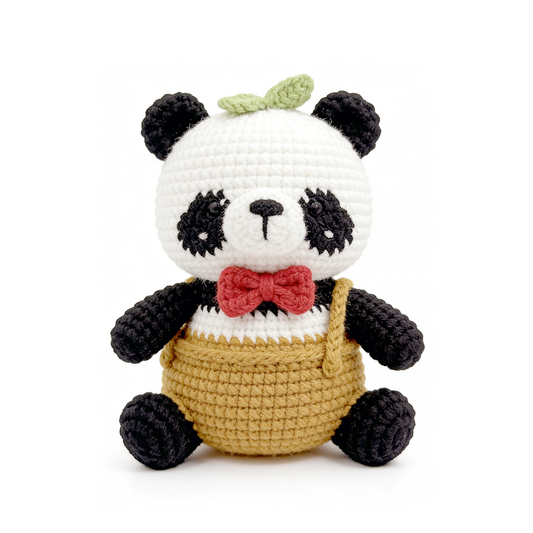 Handmade Crochet Panda Plush - Cute Amigurumi Panda in Overalls Toy