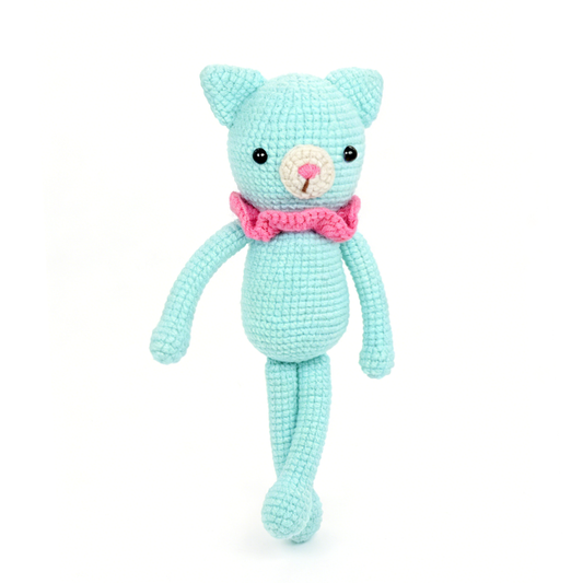 Handmade Crochet Cat Plush - Long Legged Amigurumi Kitten Nursery Decor