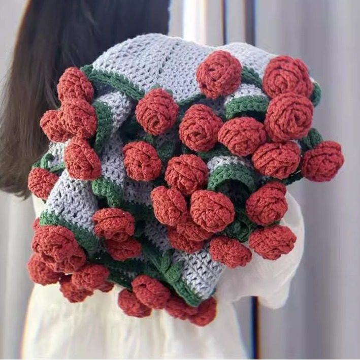 Handmade Floral Bouquet Crochet Blanket