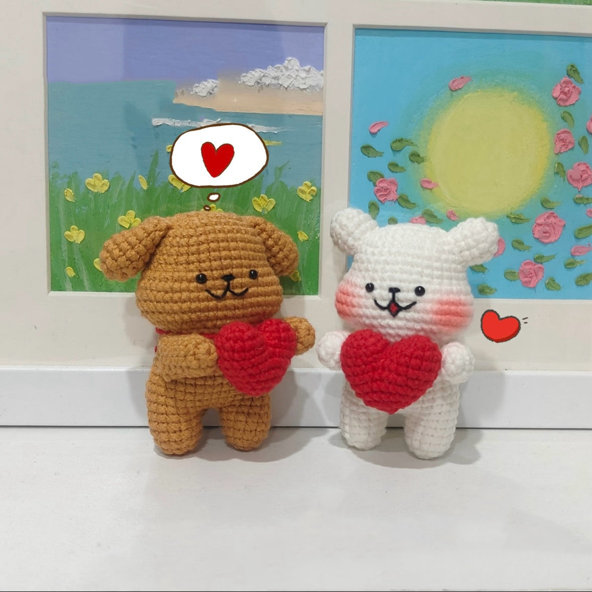 DIY handmade yarn crochet hook appliqué line puppy knitting material kit, homemade couple keychain