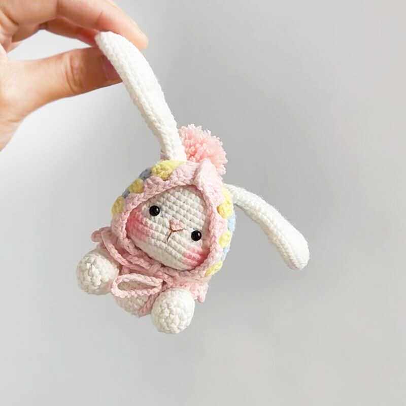 Cute handmade knitted lop-eared rabbit doll, granny check DIY kit, homemade yarn car decoration gift