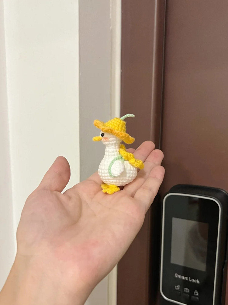 Handmade DIY "Back-to-School Duck" Keychain — Crochet Kit (Yarn & Materials) — Knitted Doll Gift