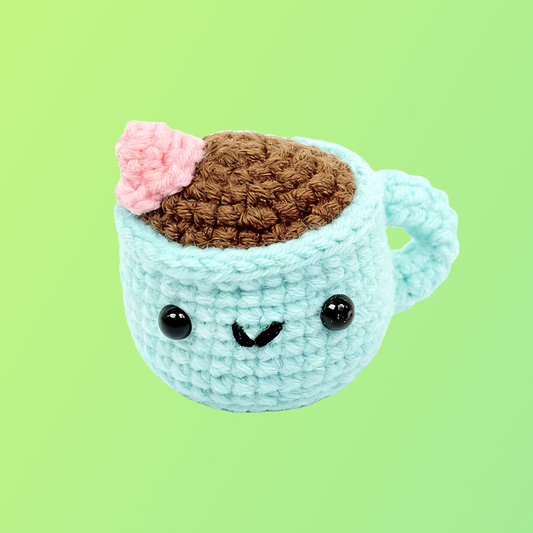 Kawaii Smiling Dessert Plushies - Cute Crochet Hot Cocoa and Cake Decor