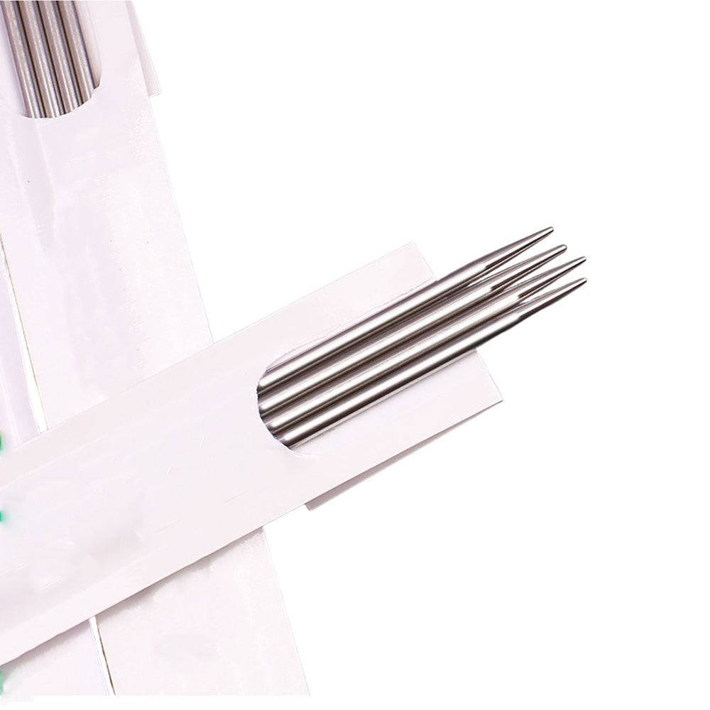 Metal knitting needles on a white background