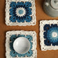 DIY crochet blue and white porcelain coaster kit; homemade Maillard yarn heat insulation mat gift for family friends