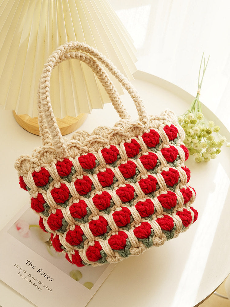 Tulip-shaped hand-knitted bag, crocheted bag, DIY material kit, homemade gift