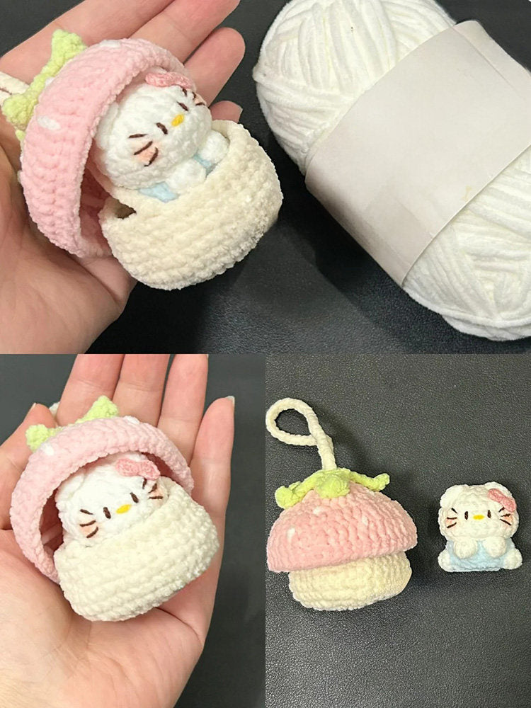 DIY Crochet Kit for Mushroom Pocket Kitty Charms - Knitting Doll Gifts (Free Keychain + Tools + Tutorial)