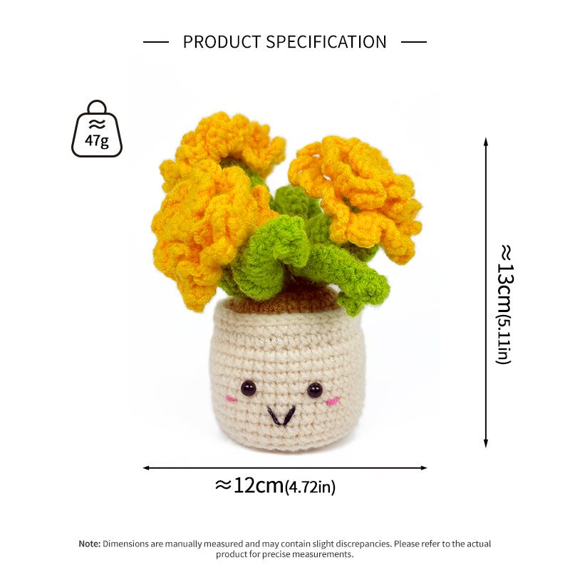 Crochet Yellow Flower Pot Plush, Handmade Amigurumi Plant Decor Gift
