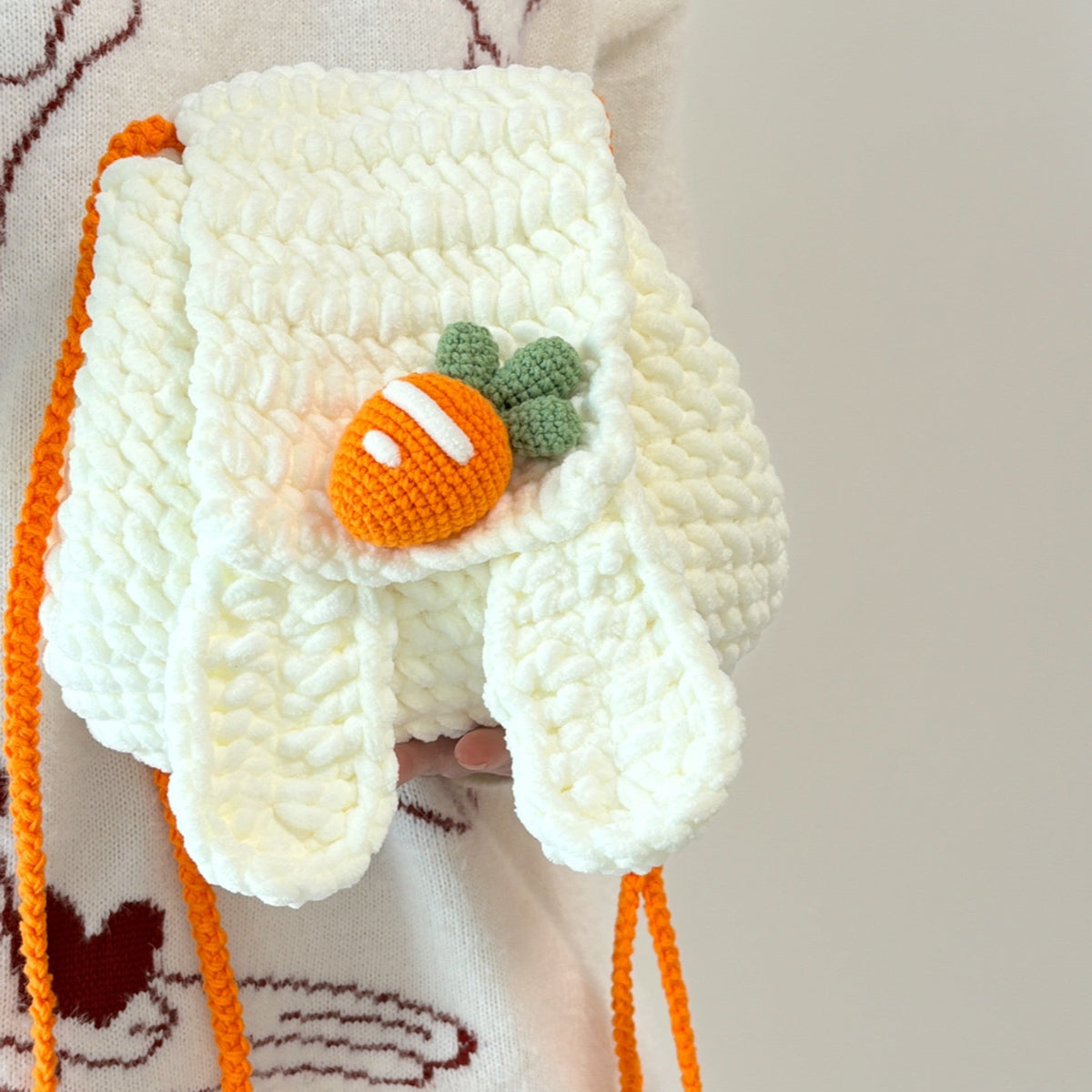 Cute bunny ear bag DIY material kit, homemade ice cream yarn crochet backpack, autumn and winter plush bag