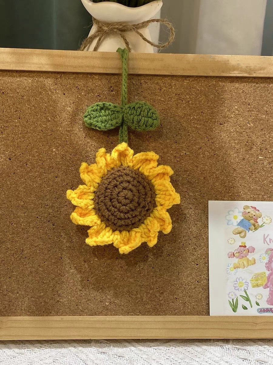 Handmade gift,knitted sunflower bag charm, crocheted DIY kit, cute bag charm finished product.