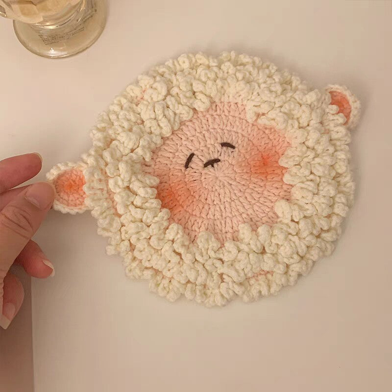 Cute sheep coaster DIY kit, yarn, crochet hook, perfect gift for your best friend.