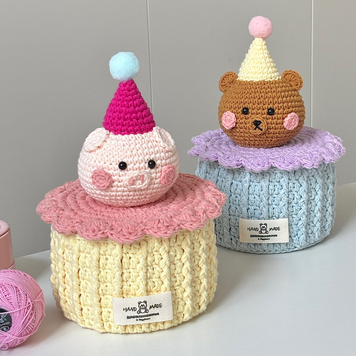 Piggy and Bear Desktop Organizer - DIY Craft Kit with Crochet and Knitting Materials.