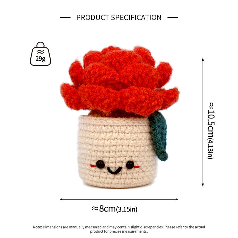 Crochet Potted Flower Plush, Handmade Red Rose Amigurumi Plant Decor