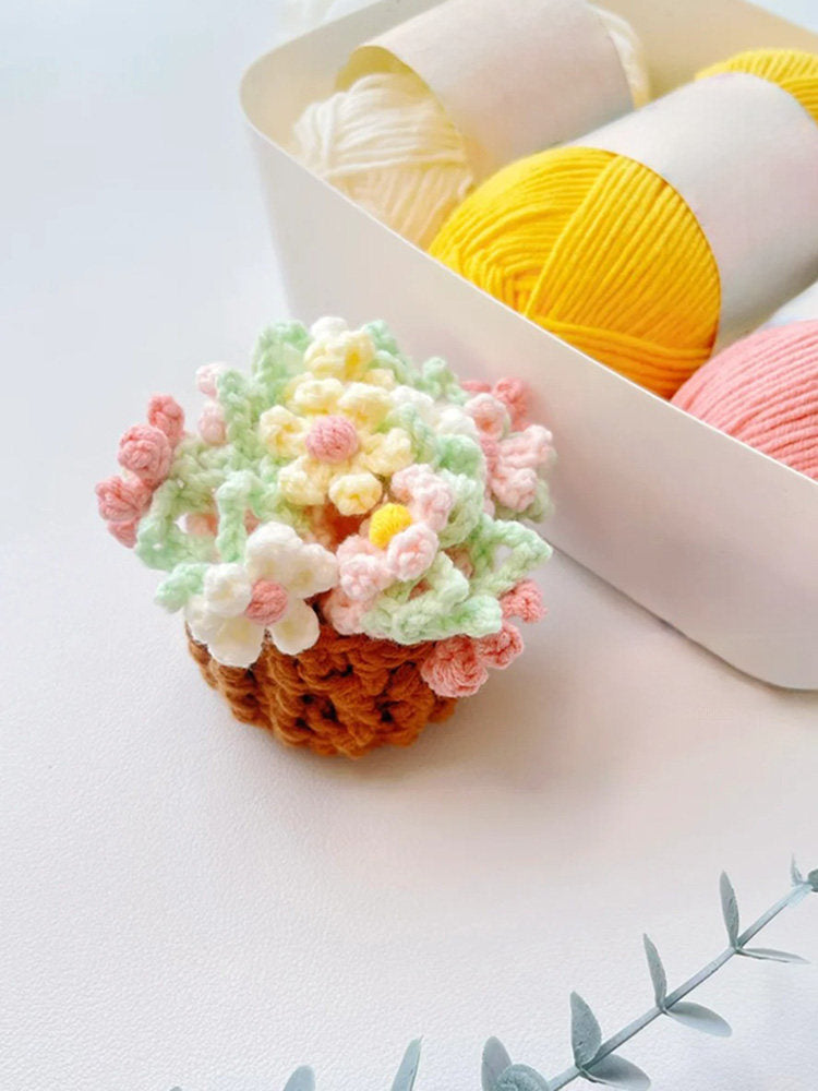 Daisy bouquet coaster DIY crochet kit with lily of the valley hand-knitted roses