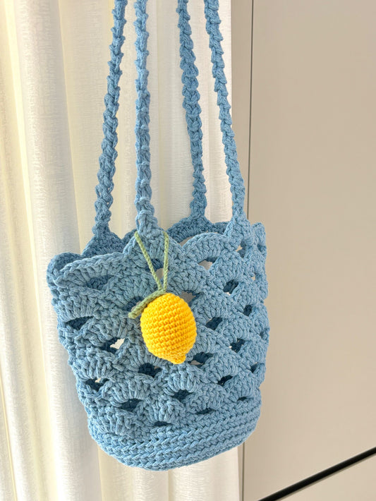 Summer fan-shaped bucket bag crochet 2mm small round yarn floral openwork shoulder bag material kit DIY craft