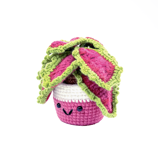 Handmade Crochet Pink Caladium Plant - Kawaii Amigurumi Potted Decor