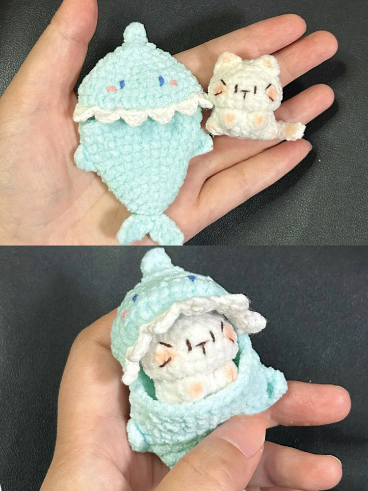 DIY Crochet Kit for Mushroom Pocket Kitty Charms - Knitting Doll Gifts (Free Keychain + Tools + Tutorial)