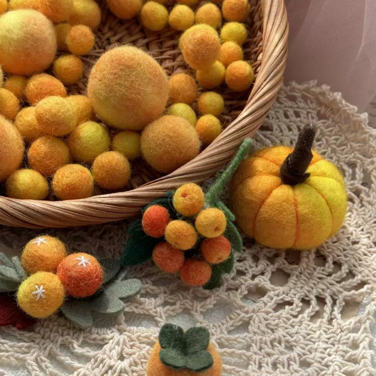 Yellow Berry Gradient-Dyed Solid Wool Felt Balls in Multiple Sizes
