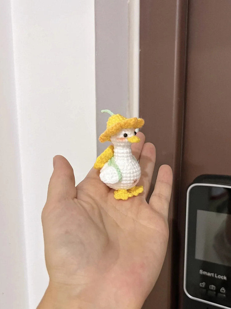 Handmade DIY "Back-to-School Duck" Keychain — Crochet Kit (Yarn & Materials) — Knitted Doll Gift