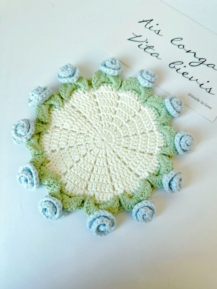 Mini rose bouquet blanket coaster yarn crochet DIY knitting kit
