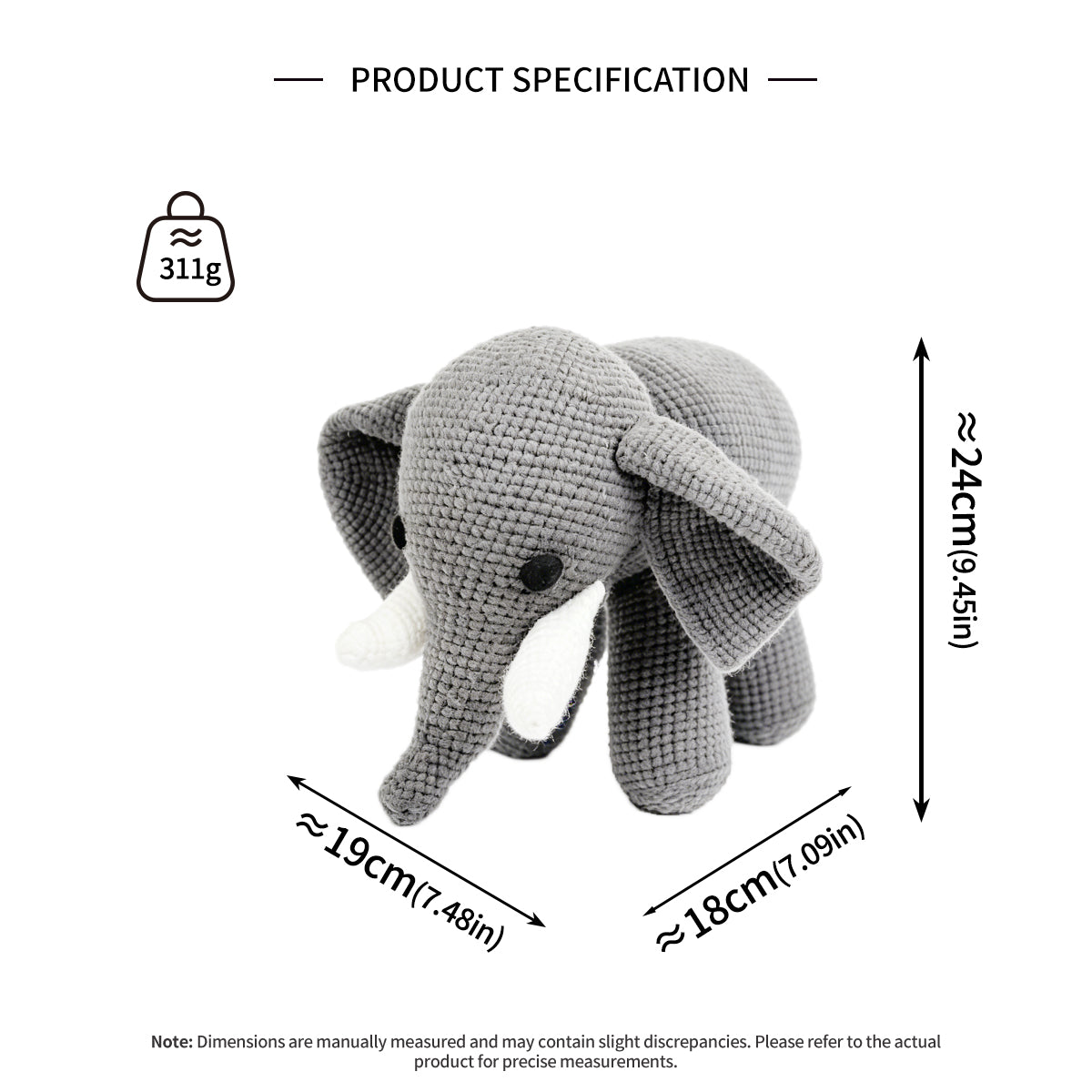 Handmade Crochet Elephant Plush - Cute Amigurumi Safari Nursery Decor