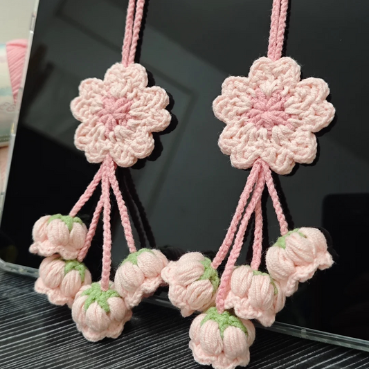 DIY handmade crocheted cherry blossom and lily of the valley yarn craft kit for boredom and relaxation.