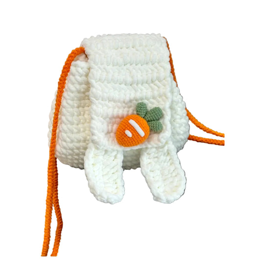 Cute bunny ear bag DIY material kit, homemade ice cream yarn crochet backpack, autumn and winter plush bag