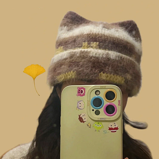 Hand-Knitted Wool Cat-Ear Hat — DIY Crochet Material Kit