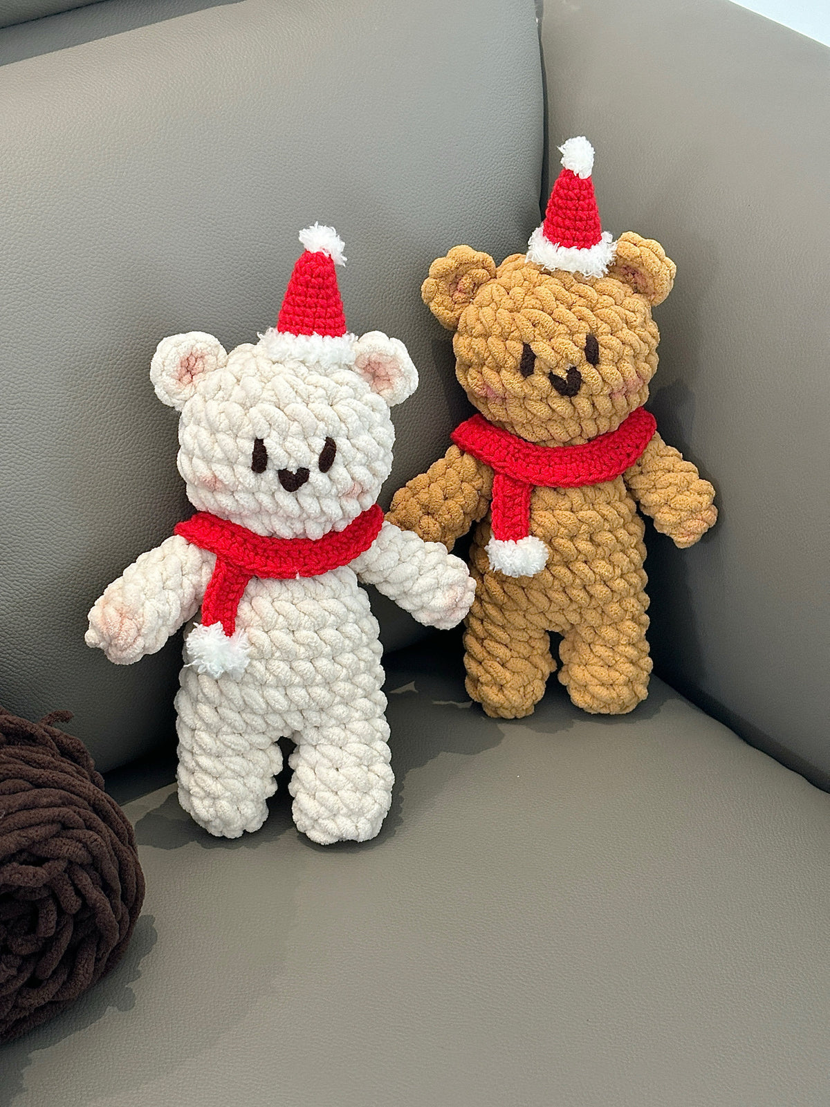 Two bears crochet Christmas scarf, bear doll material kit for hand knitting