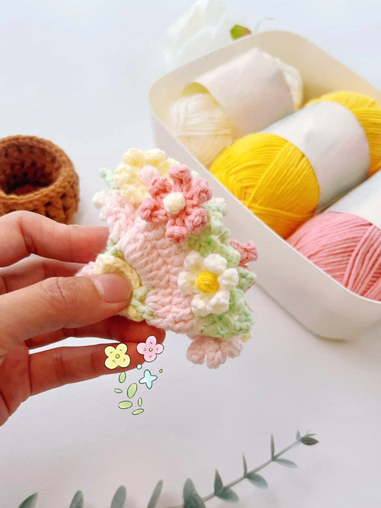 Daisy bouquet coaster DIY crochet kit with lily of the valley hand-knitted roses