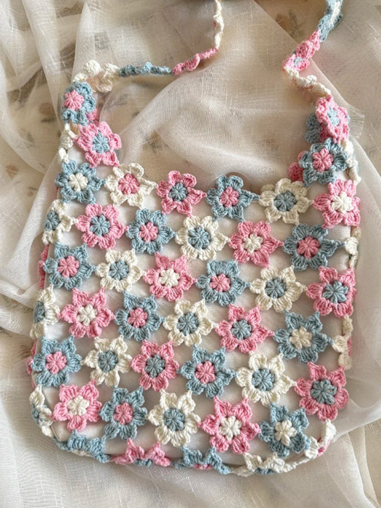 DIY crocheted bag kit with yarn, flower knitting, shoulder bag