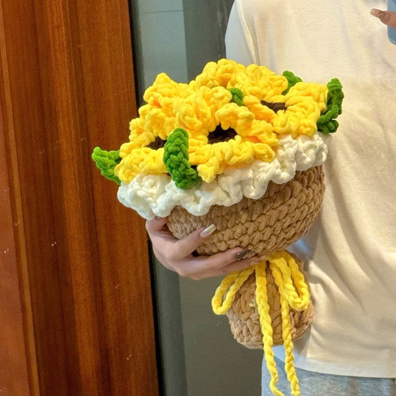 DIY Crochet Sunflower Bouquet Kit with Ice Strip Yarn and Hooks - Handmade Gift
