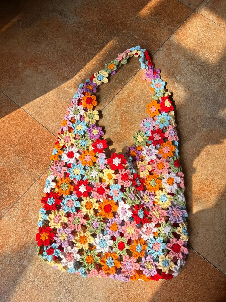 DIY Crochet Bag Material Kit with Yarn, Homemade Knitted Flower Shoulder Bag