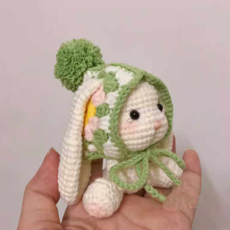 Cute handmade knitted lop-eared rabbit doll, granny check DIY kit, homemade yarn car decoration gift