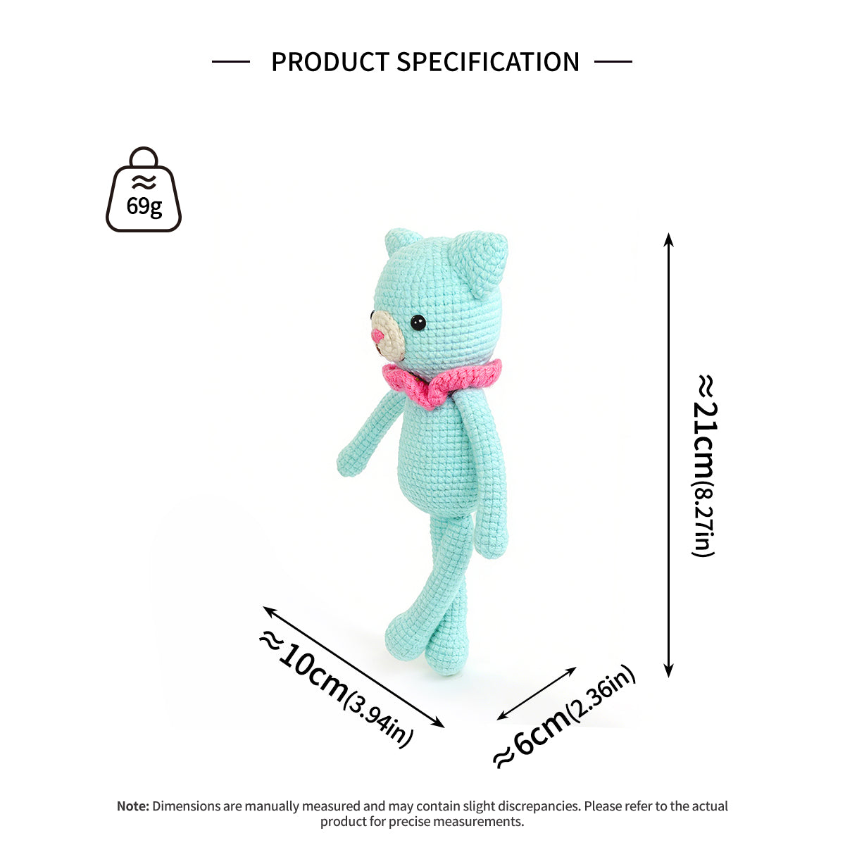 Handmade Crochet Cat Plush - Long Legged Amigurumi Kitten Nursery Decor
