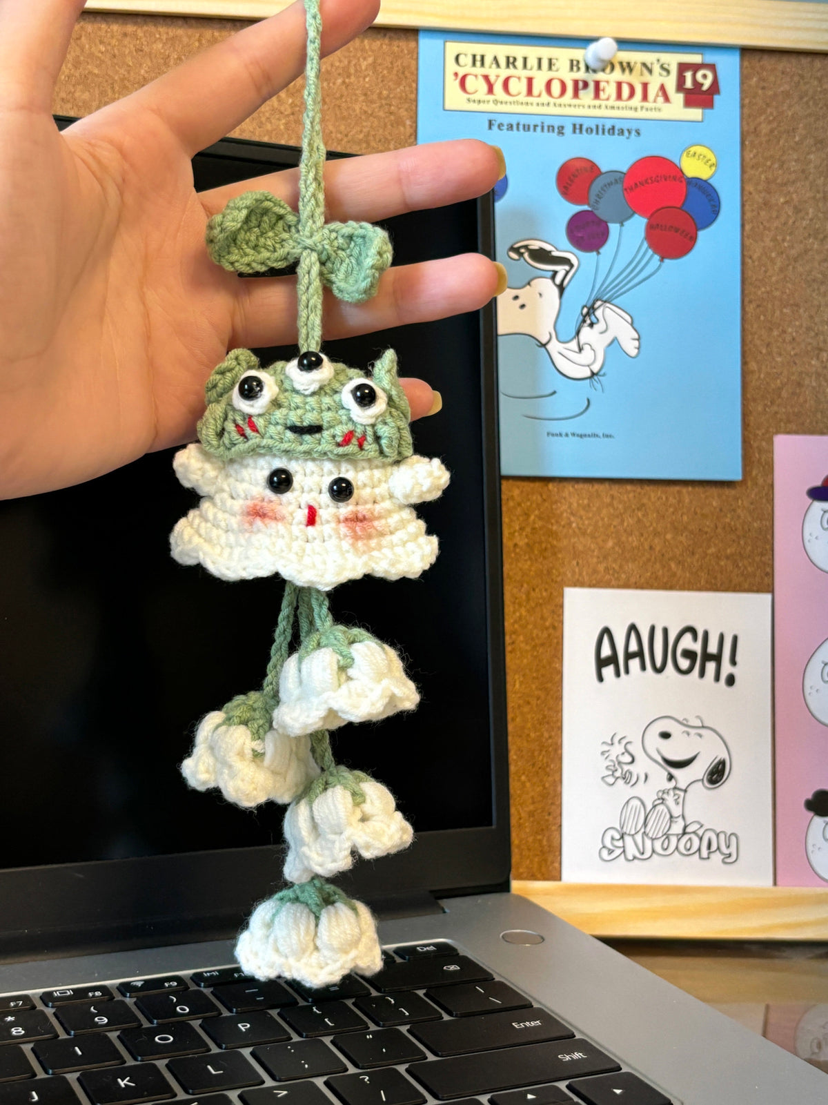 Three-eyed ghost lily of the valley pendant, Hello Kitty cat, little panda backpack, DIY crochet kit, gift set.