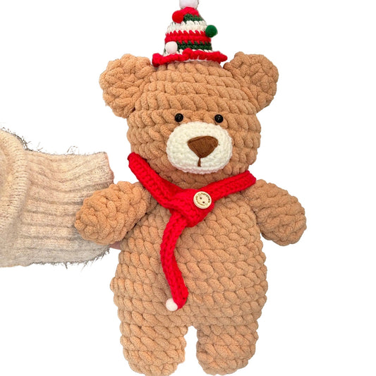 DIY Christmas Scarf with Ice Cream Yarn, Bear Plush Toy Material Kit - Handmade Knitting Gift - Cute Crochet