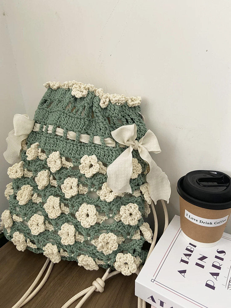 Hand-Woven Bag DIY Kit — Crochet Yarn & Materials — Hollow Cotton "Petal" Crossbody Bag (Gift)