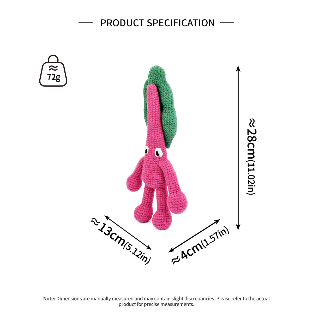 Funny Crochet Pink Radish Plush - Kawaii Amigurumi Vegetable Monster
