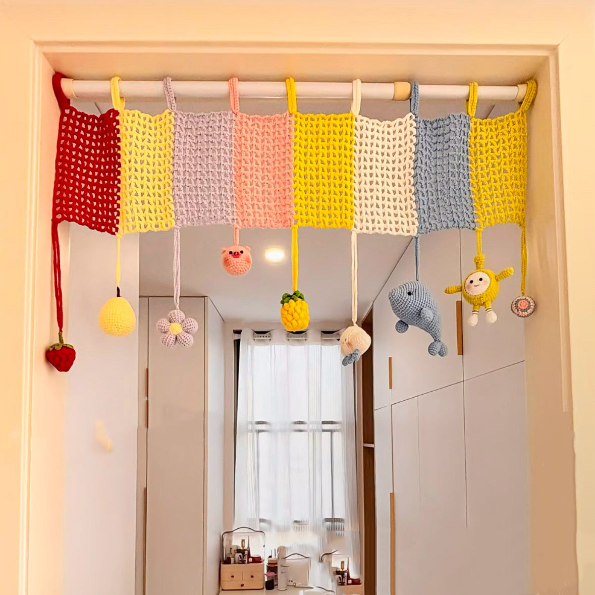 DIY DIY Dopamine Rainbow Wool Door Curtain Knitting Material Pack Crochet Crochet Cute Furniture Decorative Curtains