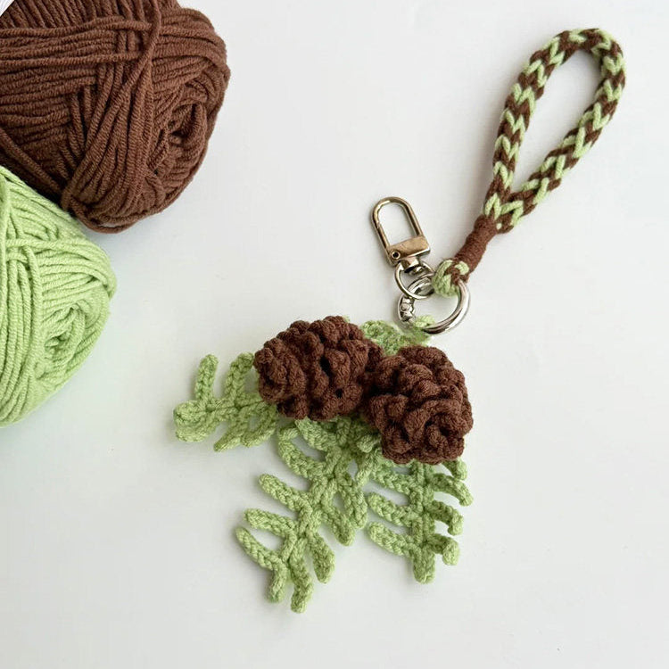 Hand-Knitted Wool Pinecone Pendant — DIY Crochet Material Kit