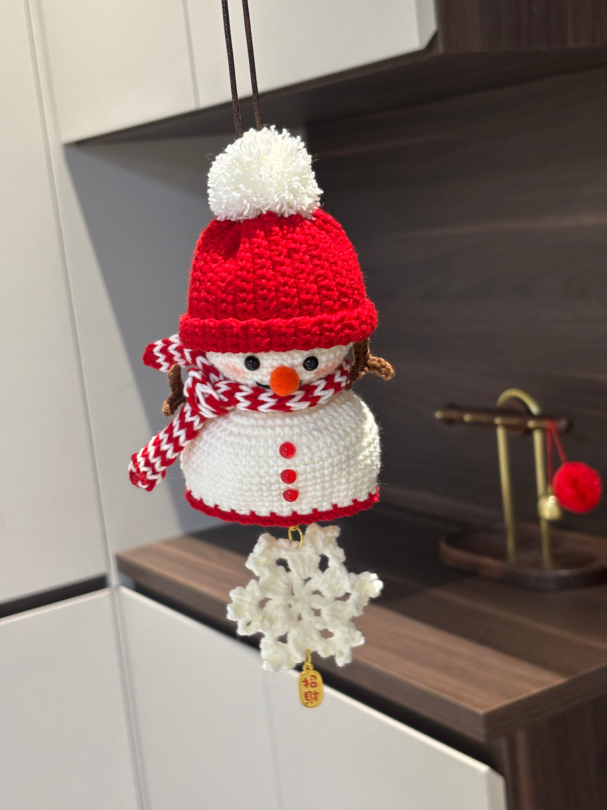 Snowman Wind Chime Handmade Crocheted Pendant Cute Knitted Christmas Gift