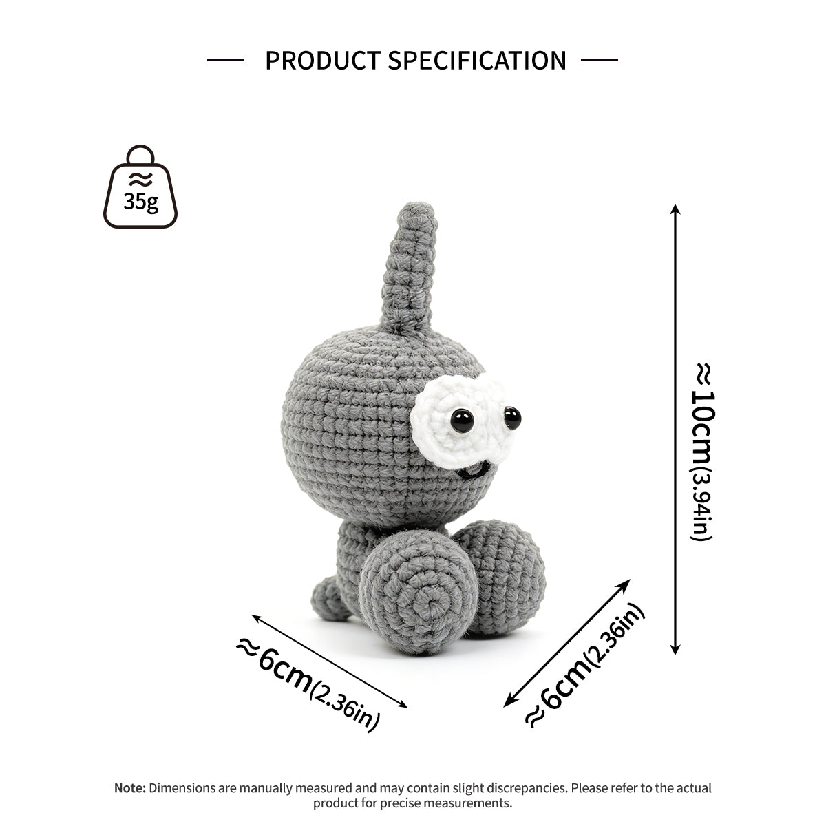Cute Knitted Gray Alien with Antenna - Quirky Goggle Eye Amigurumi Doll
