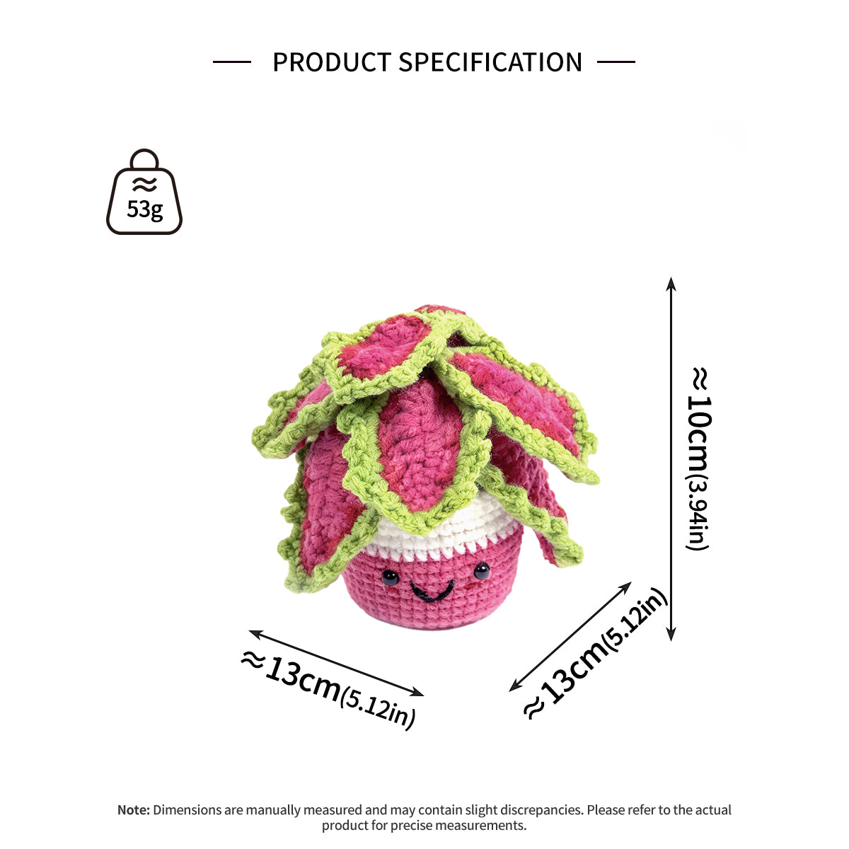 Handmade Crochet Pink Caladium Plant - Kawaii Amigurumi Potted Decor