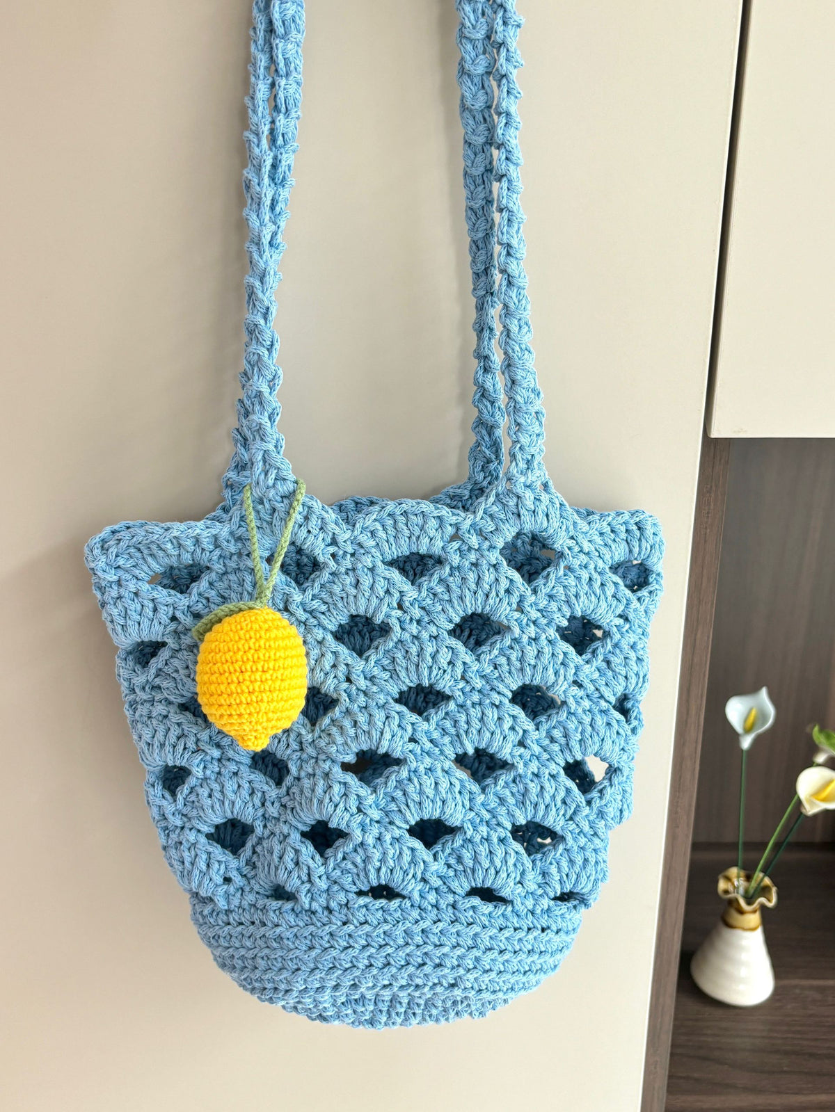 Summer fan-shaped bucket bag crochet 2mm small round yarn floral openwork shoulder bag material kit DIY craft