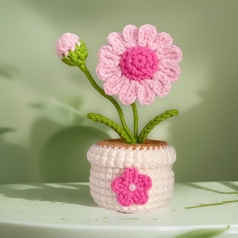 Hand-Woven Flower Bouquet DIY Kit — Featuring Miniature Potted Lotus, Sunflowers, and Handcrafted Crocheted Roses